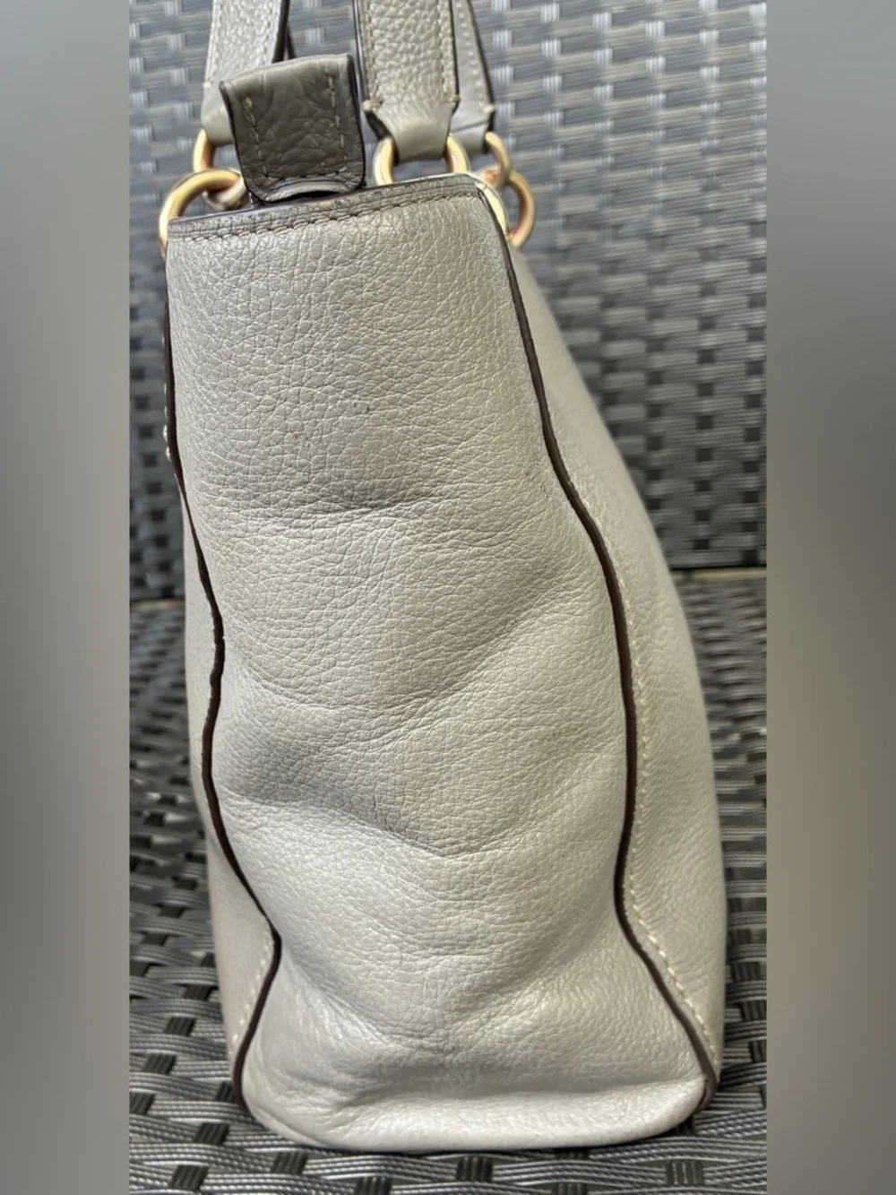 COACH Pebbled Leather Tote in Light Gray with Gold Hardware